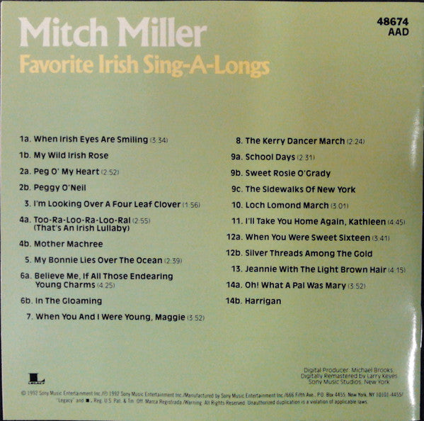 Mitch Miller : Favorite Irish Sing-A-Longs (CD, RE, RP)