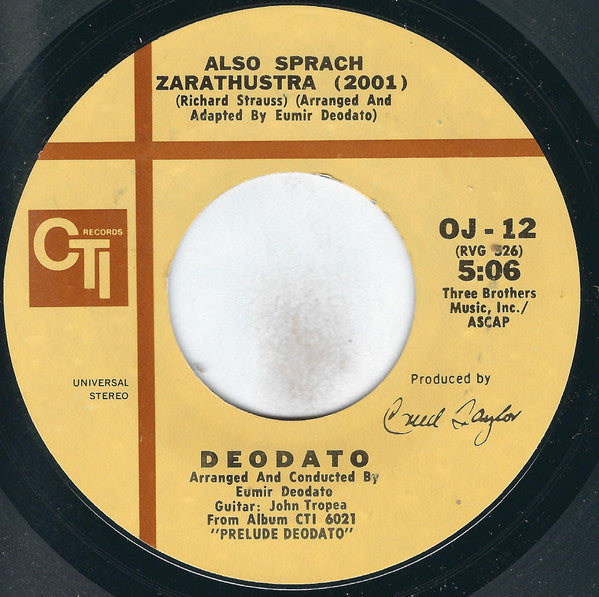 Eumir Deodato : Also Sprach Zarathustra (2001) / Spirit Of Summer (7", Single, Styrene, Pit)