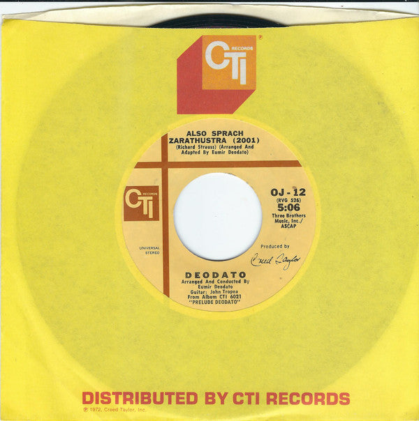 Eumir Deodato : Also Sprach Zarathustra (2001) / Spirit Of Summer (7", Single, Styrene, Pit)