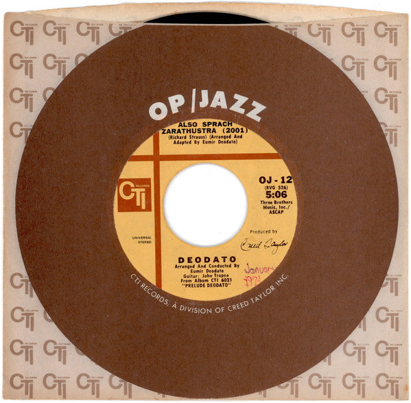 Eumir Deodato : Also Sprach Zarathustra (2001) / Spirit Of Summer (7", Single, Styrene, Pit)