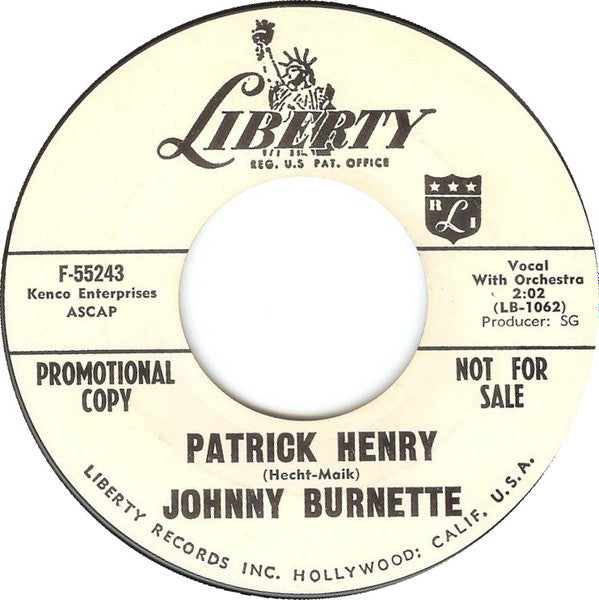 Johnny Burnette : Patrick Henry (7", Single, Promo)