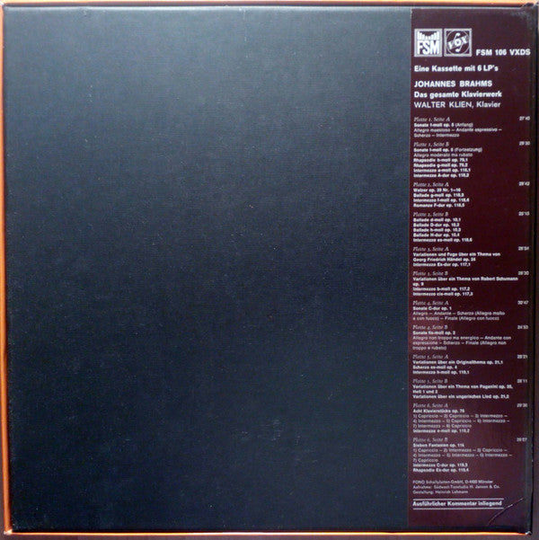Walter Klien - Johannes Brahms : Das Gesamte Klavierwerk (6xLP, Box)