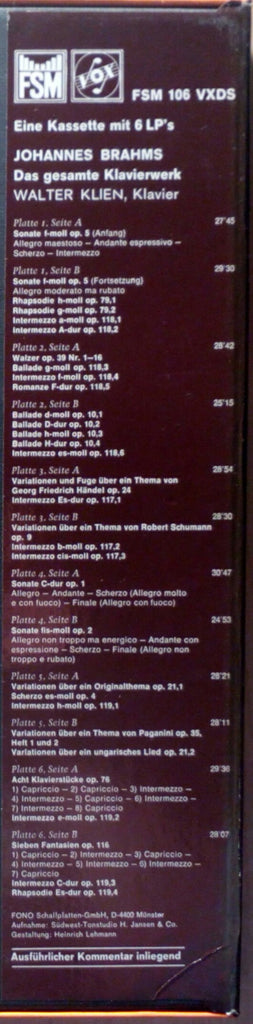 Walter Klien - Johannes Brahms : Das Gesamte Klavierwerk (6xLP, Box)