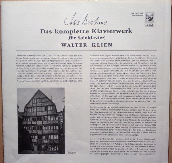 Walter Klien - Johannes Brahms : Das Gesamte Klavierwerk (6xLP, Box)