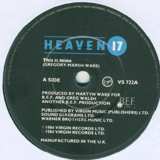 Heaven 17 : This Is Mine (7", Single, Pap)