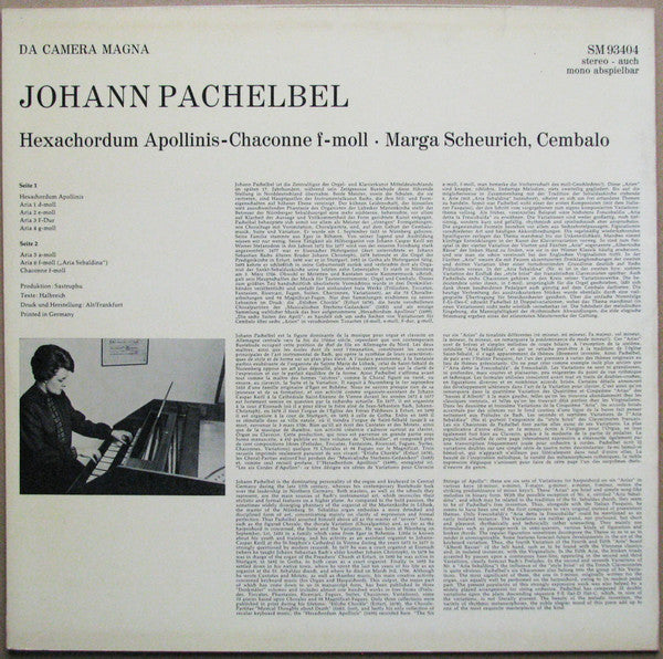 Johann Pachelbel - Marga Scheurich : Hexachordum Apollinis - Chaconne F-moll (LP)