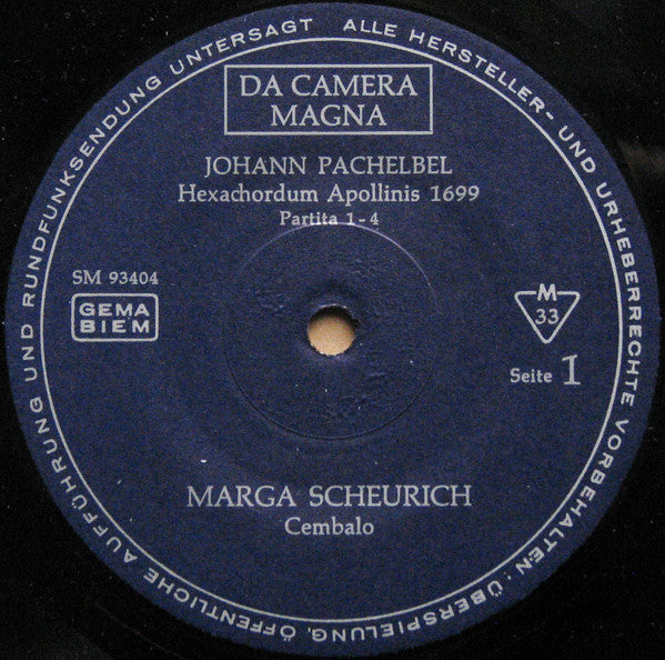 Johann Pachelbel - Marga Scheurich : Hexachordum Apollinis - Chaconne F-moll (LP)