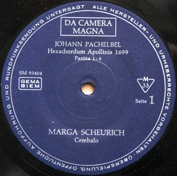 Johann Pachelbel - Marga Scheurich : Hexachordum Apollinis - Chaconne F-moll (LP)