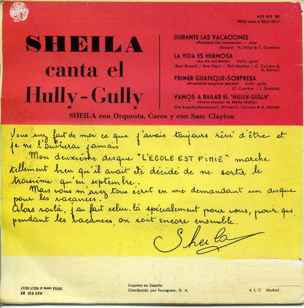 Sheila (5) : Sheila Canta El Hully Gully (7", EP, Mono)
