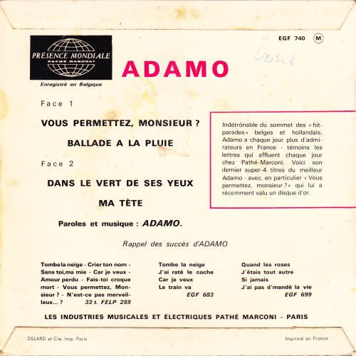 Adamo : Vous Permettez, Monsieur ? (7", EP, RP, Red)