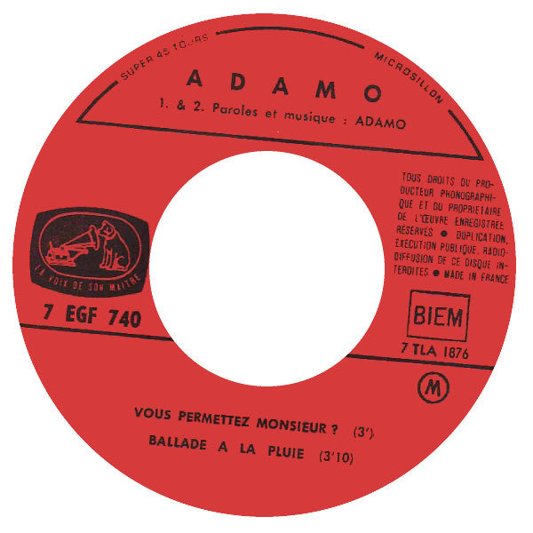 Adamo : Vous Permettez, Monsieur ? (7", EP, RP, Red)