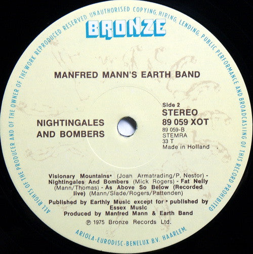 Manfred Mann's Earth Band : Nightingales & Bombers (LP, Album)