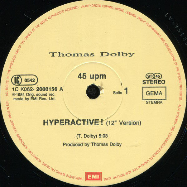 Thomas Dolby : Hyperactive! (Heavy Breather Subversion) (12", Maxi)