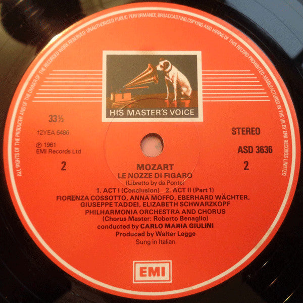 Mozart* - Eberhard Wächter, Elisabeth Schwarzkopf, Fiorenza Cossotto, Giuseppe Taddei, Anna Moffo, Philharmonia Orchestra And Chorus*, Carlo Maria Giulini : The Marriage Of Figaro (Le Nozze Di Figaro) (3xLP, RE + Box)