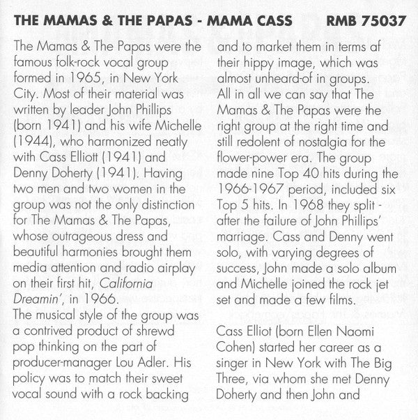 The Mamas & The Papas Featuring Cass Elliot : Monday Monday (CD, Comp)
