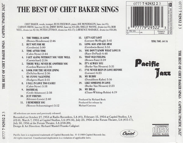 Chet Baker : The Best Of Chet Baker Sings (Let's Get Lost) (CD, Comp, Mono, RP)