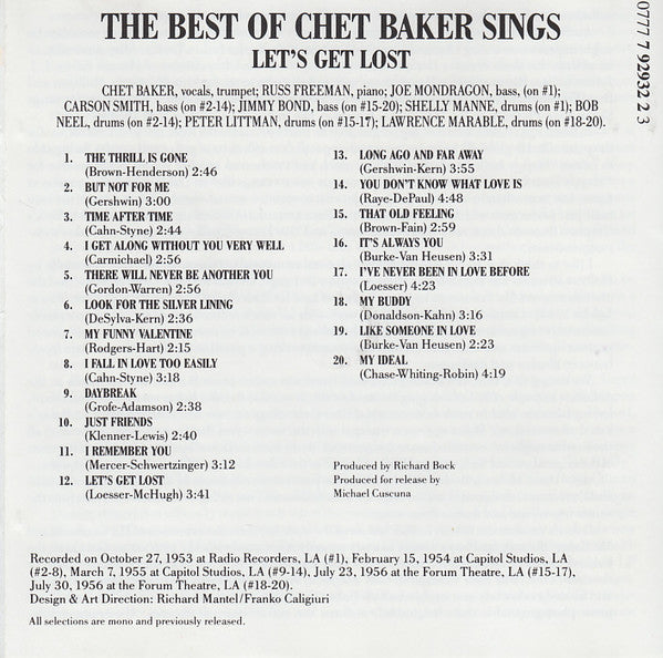 Chet Baker : The Best Of Chet Baker Sings (Let's Get Lost) (CD, Comp, Mono, RP)