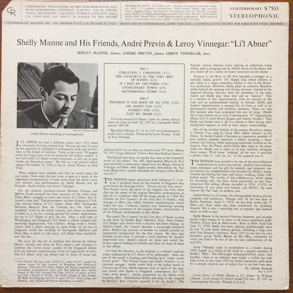 Shelly Manne & His Friends : Modern Jazz Performances Of Songs From Li'l Abner (LP, Album, RE, Dee)
