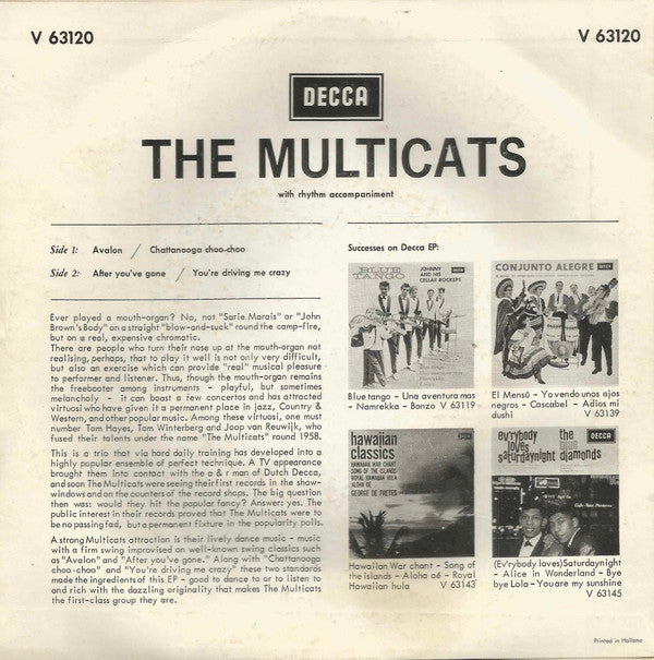 The Multicats, Orkest o.l.v. Frans Poptie : Avalon (7", EP)