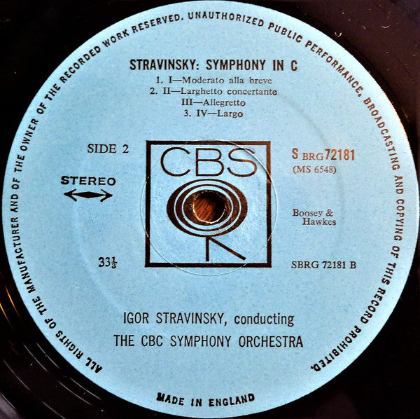 Igor Stravinsky - CBC Symphony Orchestra, Festival Singers Of Toronto, Elmer Iseler : Symphony Of Psalms / Symphony In C (LP)