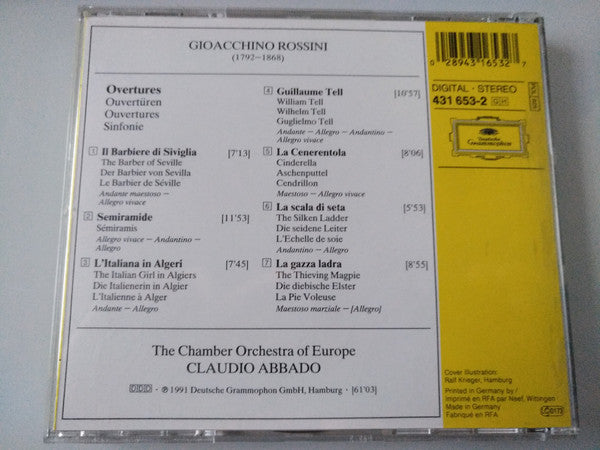 Gioacchino Rossini - The Chamber Orchestra Of Europe · Claudio Abbado : Overtures (Il Barbiere Di Siviglia · Semiramide · L'Italiana In Algeri · La Cenerentola · La Scala Di Seta · Guilliame Tell · La Gazza Ladra) (CD, Album)