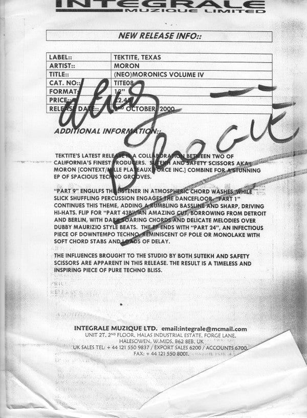 Moron : (Neo)Moronics Volume IV (12", Promo)
