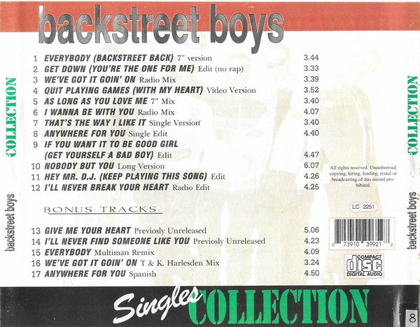 Backstreet Boys : Singles Collection (CD, Comp, Unofficial)
