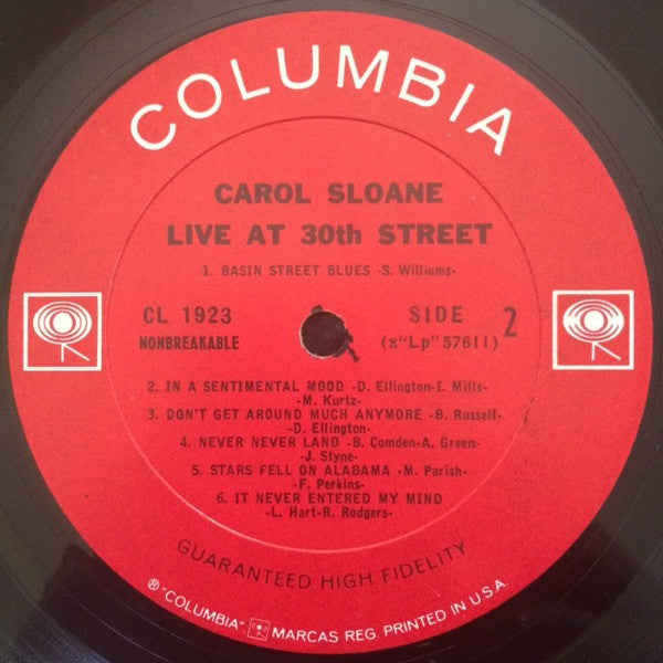 Carol Sloane : Live At 30th Street (LP, Album, Mono)