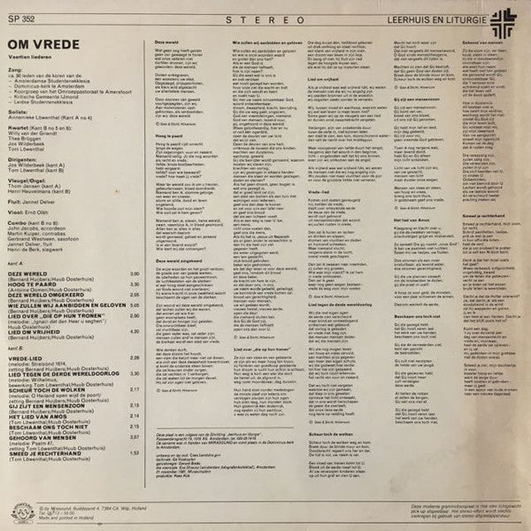 Huub Oosterhuis, Bernard Huijbers, Tom Löwenthal : Om Vrede (LP, Album)