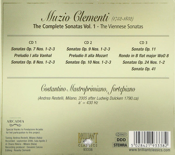 Muzio Clementi - Costantino Mastroprimiano : The Complete Sonatas Vol. 1 - The Viennese Sonatas (3xCD, Album, Dig)