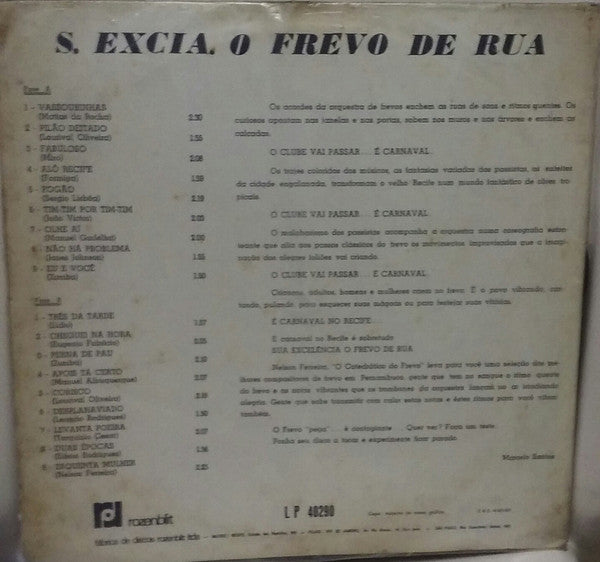 Banda Municipal Do Recife : S. Excia. O Frevo De Rua (LP, Album)
