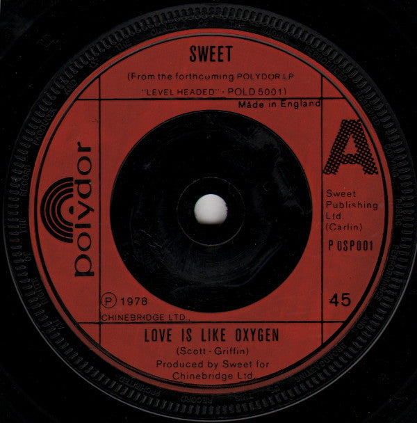 Sweet* : Love Is Like Oxygen (7", Single)