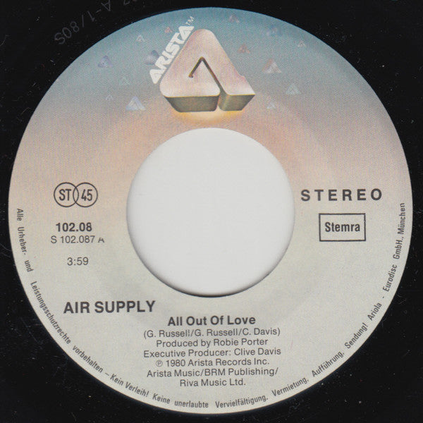 Air Supply : All Out Of Love (7", Single)