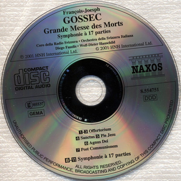 François-Joseph Gossec - Roberta Invernizzi, Maite Arruabarrena, Howard Crook, Claude Darbellay, Orchestra Della Radio Televisione Della Svizzera Italiana, Gruppo Vocale Cantemus, Coro Della Radio Televisione Della Svizzera Italiana, Wolf-Dieter Hauschild : Grande Messe Des Morts • Symphonie à 17 Parties (2xCD, Album, RE, RP)