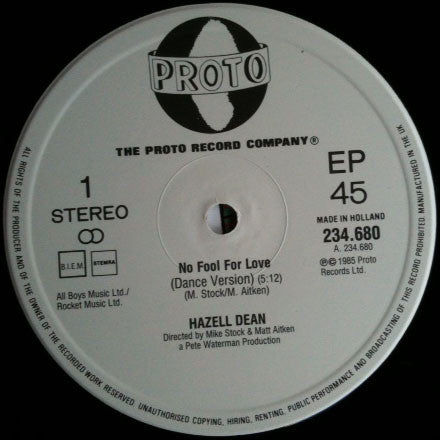 Hazell Dean : No Fool (For Love) (12", EP)