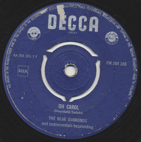 The Blue Diamonds : Oh Carol (7", Single, Mono, 3-P)