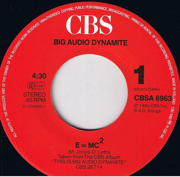 Big Audio Dynamite : E = MC² (7", Single)