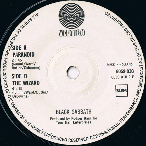 Black Sabbath : Paranoid / The Wizard (7", Single)