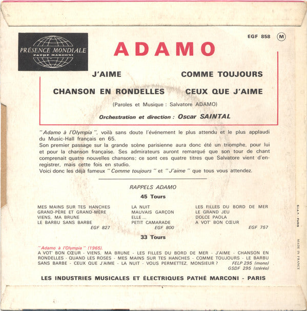 Adamo : J'aime (7", EP)