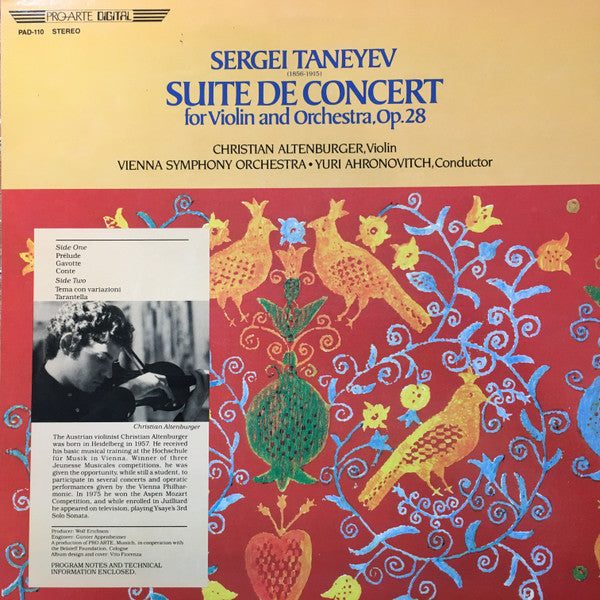 Sergey Ivanovich Taneyev, Christian Altenburger, Wiener Symphoniker, Yuri Ahronovitch : Suite De Concert For Violin And Orchestra, Op. 28 (LP, Gat)
