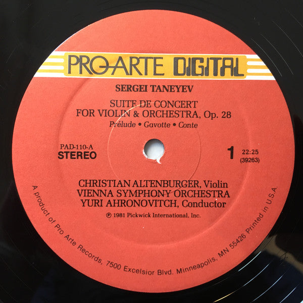 Sergey Ivanovich Taneyev, Christian Altenburger, Wiener Symphoniker, Yuri Ahronovitch : Suite De Concert For Violin And Orchestra, Op. 28 (LP, Gat)