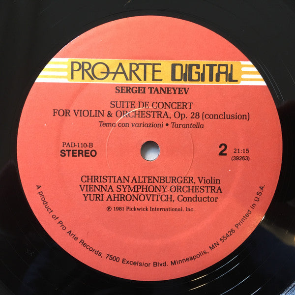 Sergey Ivanovich Taneyev, Christian Altenburger, Wiener Symphoniker, Yuri Ahronovitch : Suite De Concert For Violin And Orchestra, Op. 28 (LP, Gat)