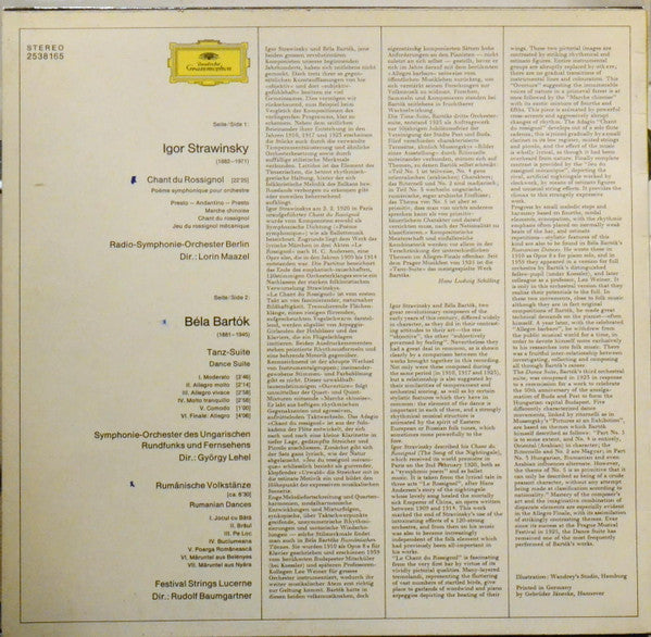 Igor Stravinsky - Béla Bartók, Radio-Symphonie-Orchester Berlin, Lorin Maazel : Song Of The Nightingale / Dance Suite / Rumanian Dances (LP, Comp)