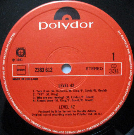 Level 42 : Level 42 (LP, Album)