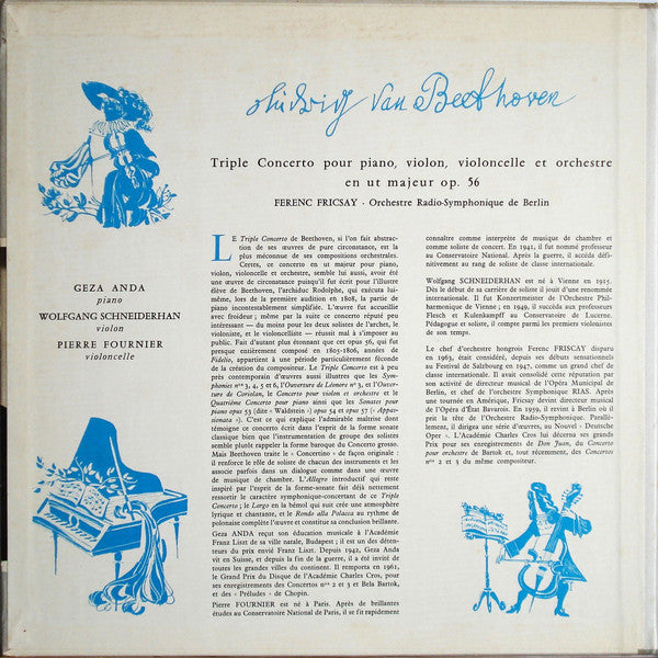 Ludwig van Beethoven, Géza Anda ‧ Wolfgang Schneiderhan ‧ Pierre Fournier, Radio-Symphonie-Orchester Berlin ‧ Ferenc Fricsay : Triple Concerto Pour Piano, Violon, Violoncelle Et Orchestre En Ut Majeur =Tripelkonzert  (LP, Album, Mono)