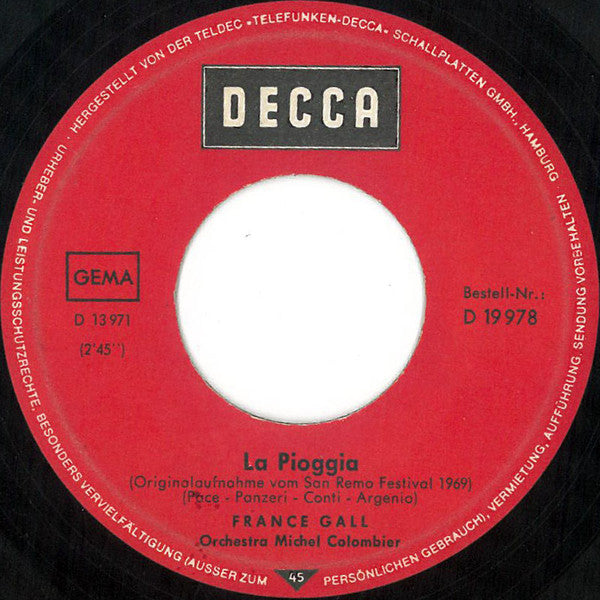 France Gall : La Pioggia (7", Single)