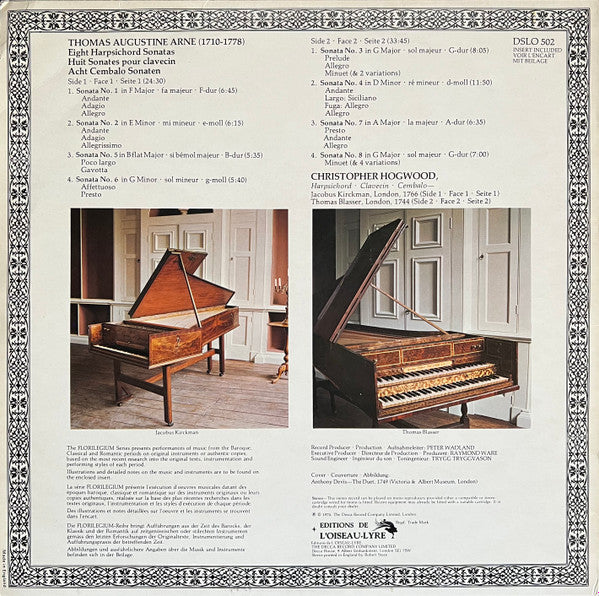 Thomas Arne - Christopher Hogwood : Eight Harpsichord Sonatas (LP)