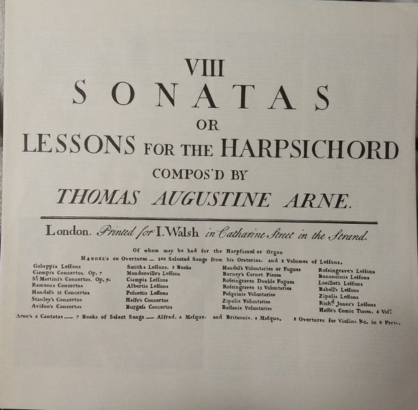 Thomas Arne - Christopher Hogwood : Eight Harpsichord Sonatas (LP)