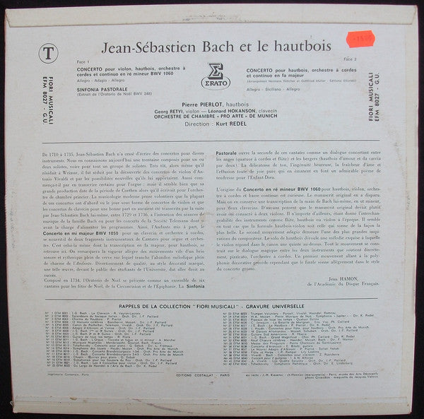 Johann Sebastian Bach, Pierre Pierlot, Georg Retyi, Orchestre Pro Arte De Munich , Conducted By Kurt Redel : J.S. Bach Et Le Hautbois (LP)