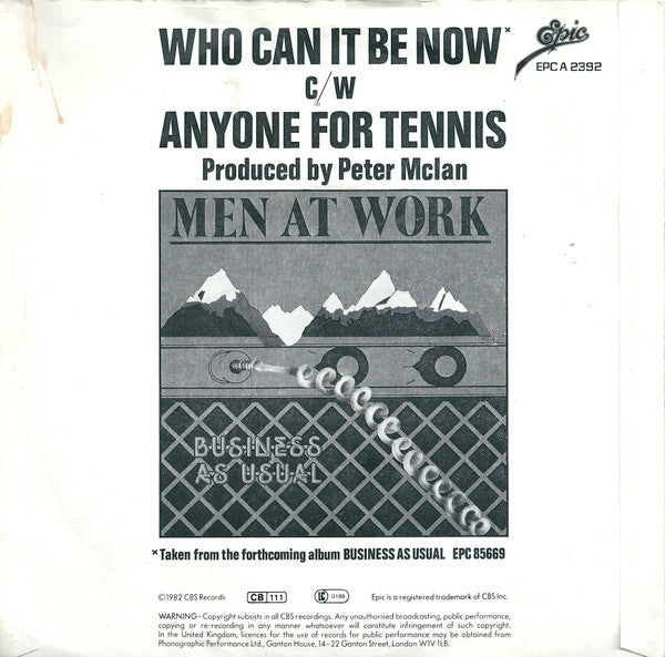 Men At Work : Who Can It Be Now (7", Single, Pap)